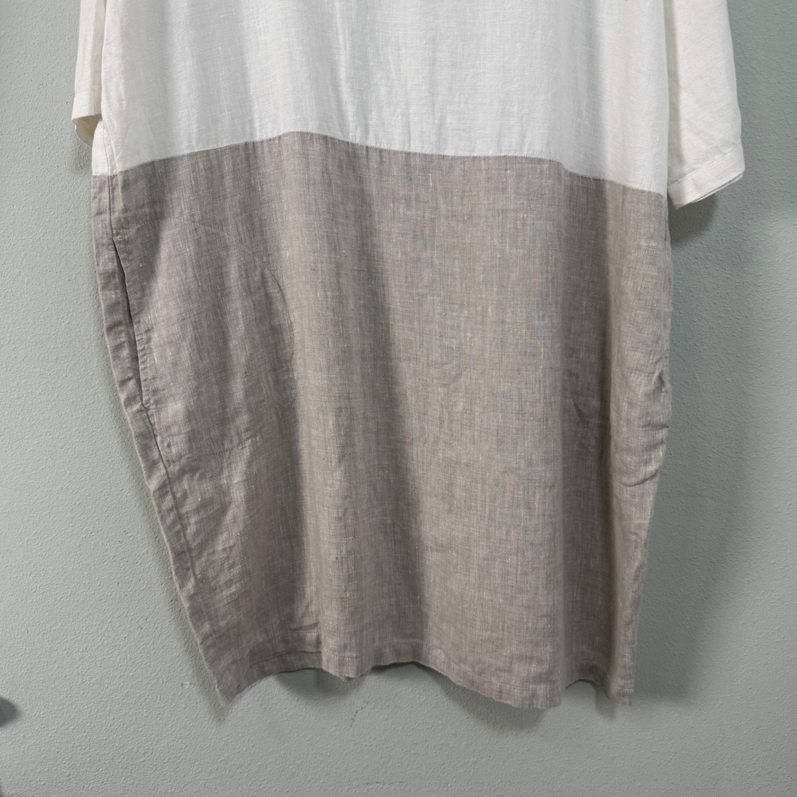Magiclinen Adria Color-Block Linen Dress White Gray Xl Relaxed Fit Pocketed — image 5 of 8